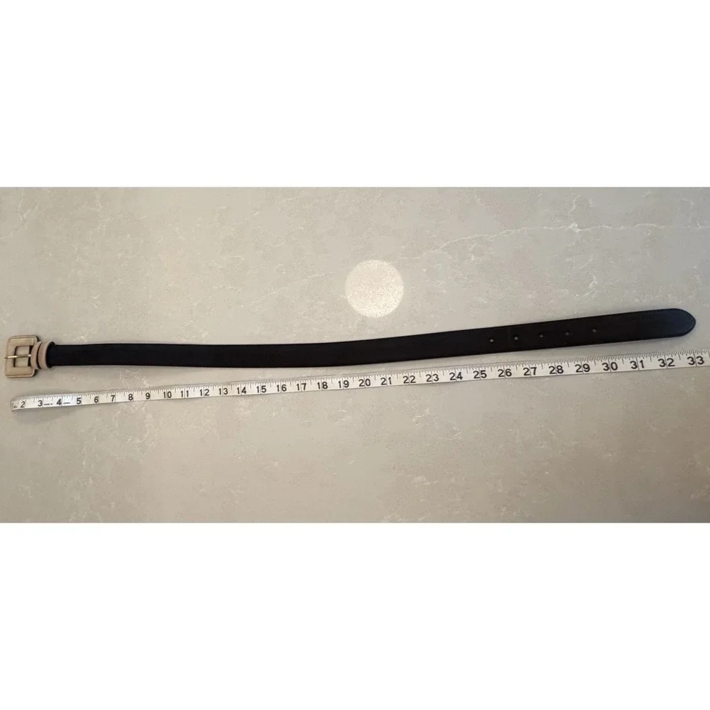 Jaeger Italy Genuine Leather Black Cream Waist Belt Gold Buckle Size 26 XS